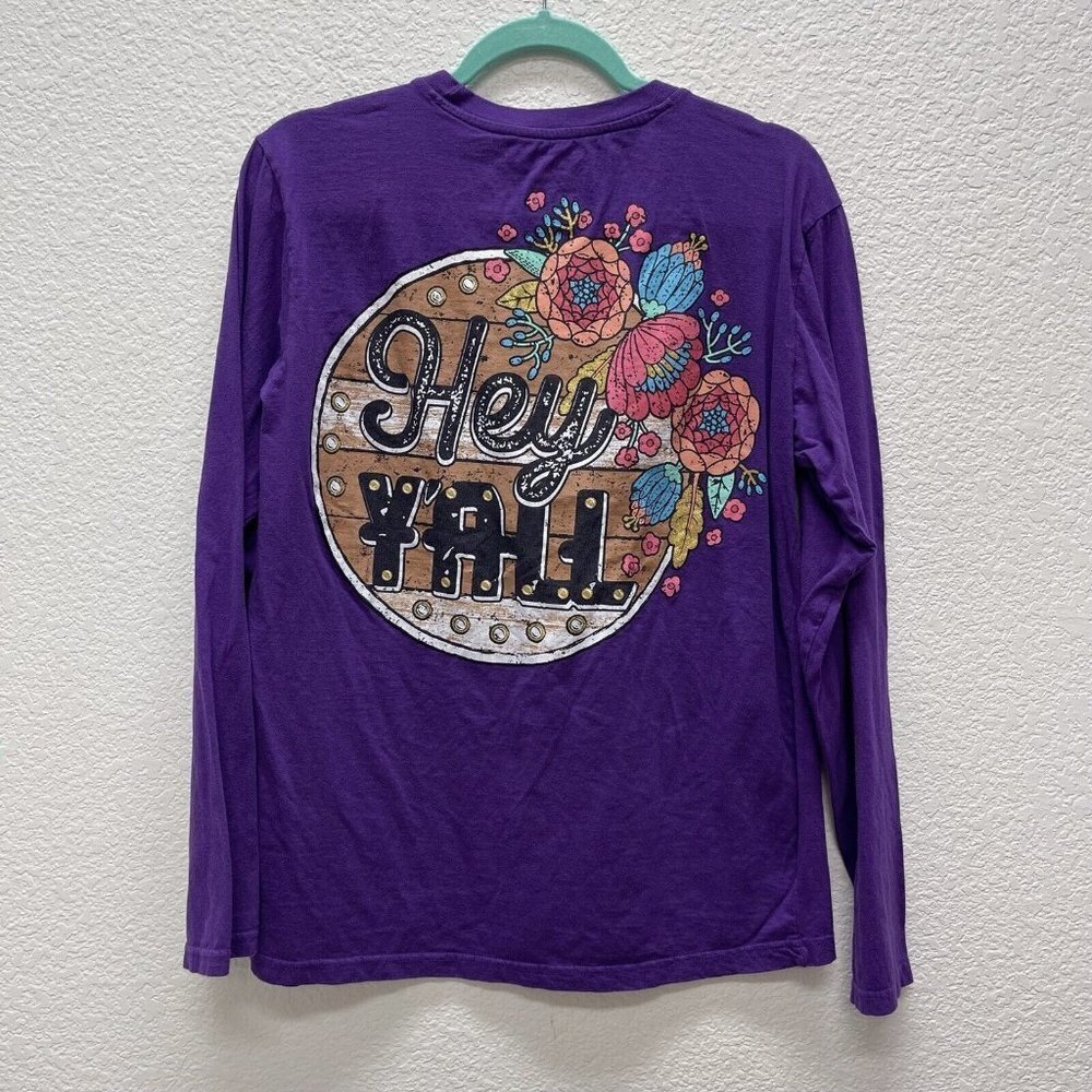 Southern Hey Y'all Womens Size M Tee Shirt Long Sleeved Texas Girl Purple Grapi